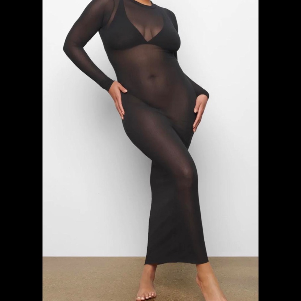 SKIMS Black Sheer Maxi Dress